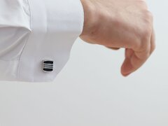 Butoni argint dreptunghiulari cu email negru